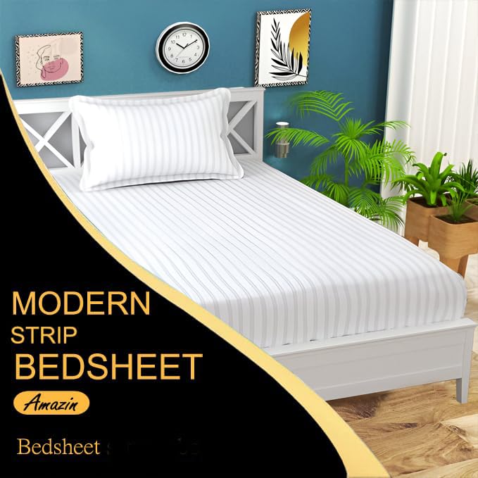 STARNSTYLE 220 TC Glace Cotton Single Bedsheet with Pillow Cover - White - Image 2